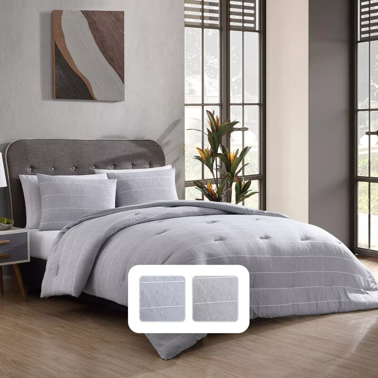 by Sanctuary Recycled Polyester Stripe Comforter Set-Full/Queen-Silver:- Silver, Full/Queen