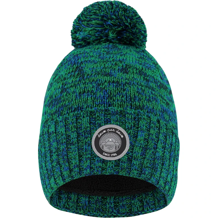Green-Blue Lined Knit Pompom Hat - Little Boy