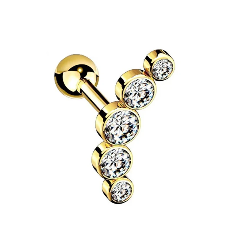 Single Long Earring Gold Plated with Transparent Zirconia Vhlle00669Gw