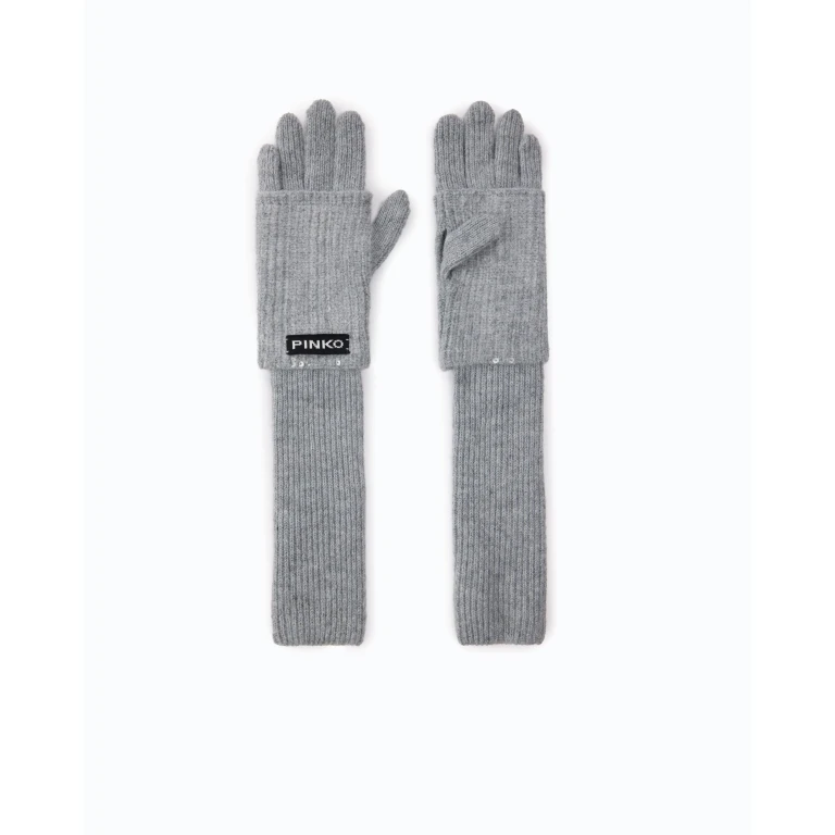 Lange gerippte Stretch-Handschuhe mit Pailletten-Detail