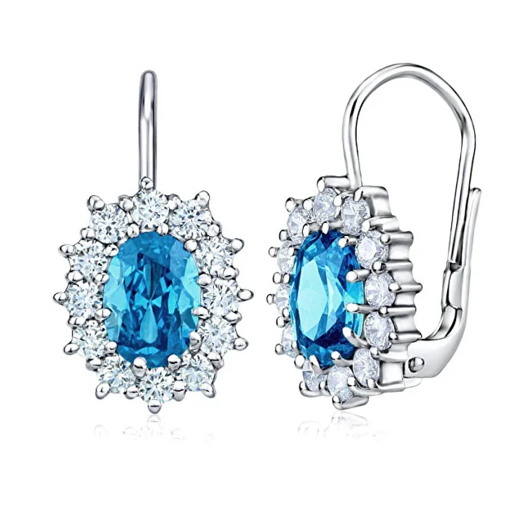 Silver Earrings with Synthetic Blue Oval Topaz Silvegob31571-B