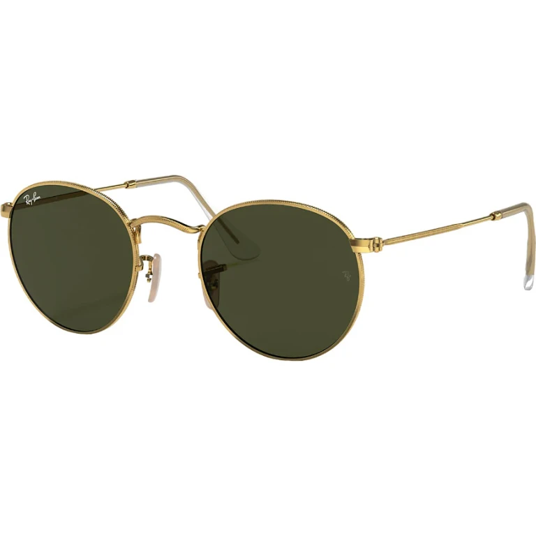 Round Metal Sunglasses - Polished Gold - Green Polarized Lens