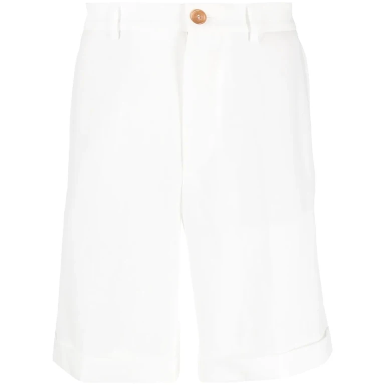 White Tailored Shorts With Button
