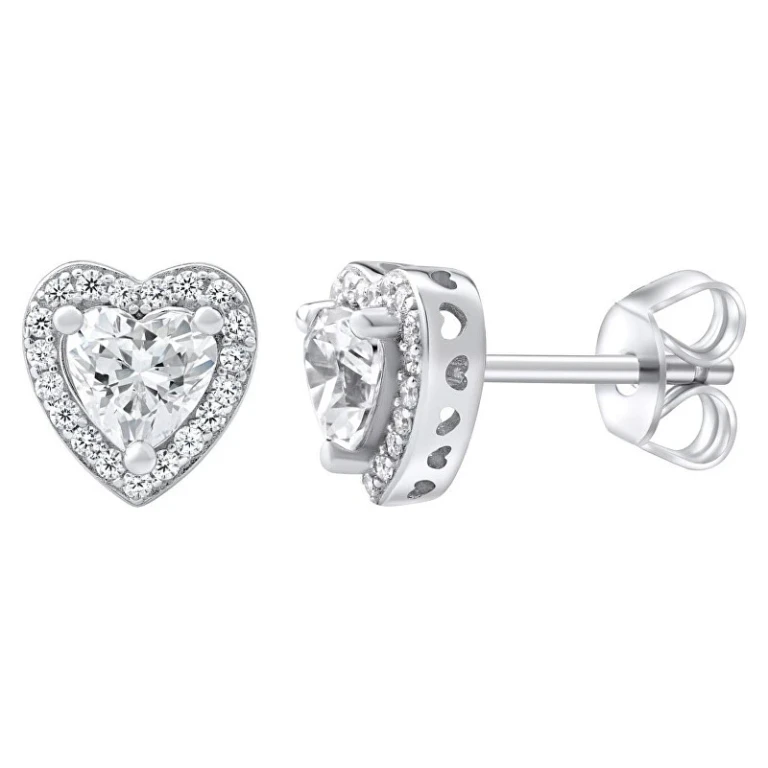 Heart-Shaped Silver Earrings With Swarovski ® Zirconia Mwe02140