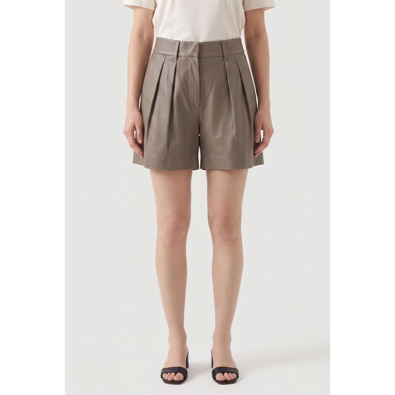 Women'S Taupe Leather Pleated Shorts