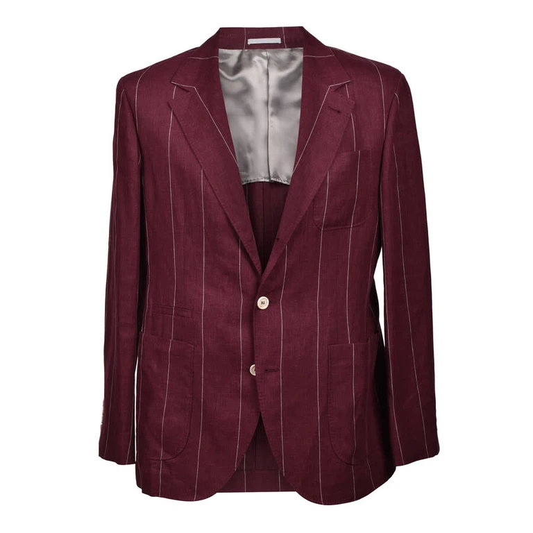 Red Linen Striped Suit Blazer