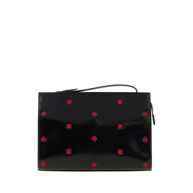 Black Leather Maple Leaf Clutch M002