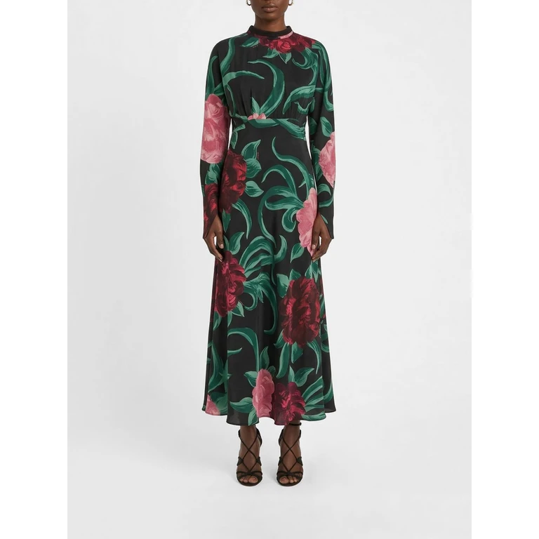LA DOUBLEJ Midi Silk Dress with Floral Print (DRE0987CRE001PEO05BL01)