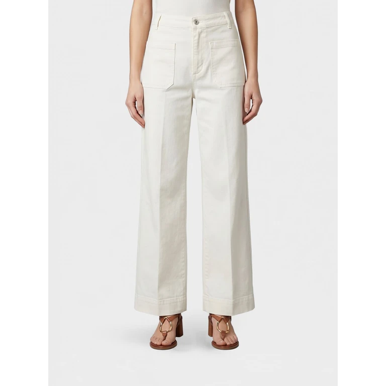 Mid-Rise Wide-Leg Jeans in Cotton Denim (1226DJE007252LRWASHEDWHITE)