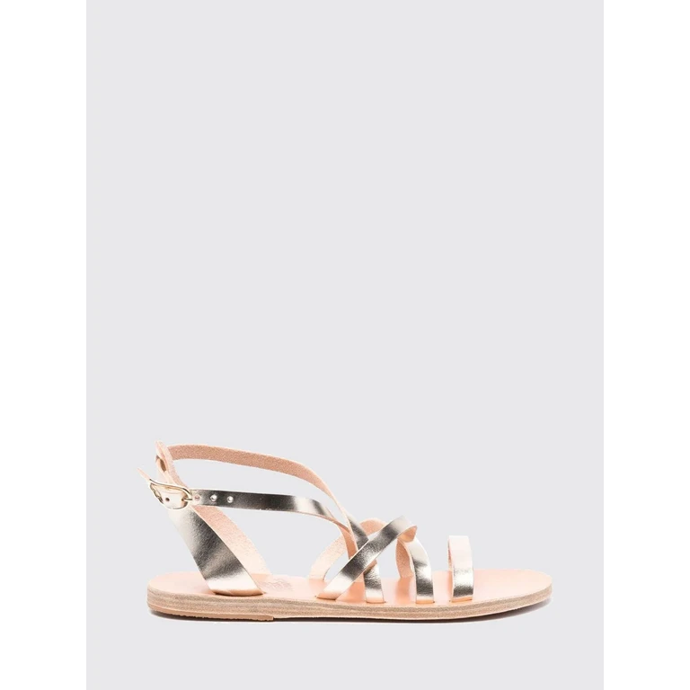 Laminated Leather Flat Sandals with Ankle Strap (101601051DELIAPLATINUM)