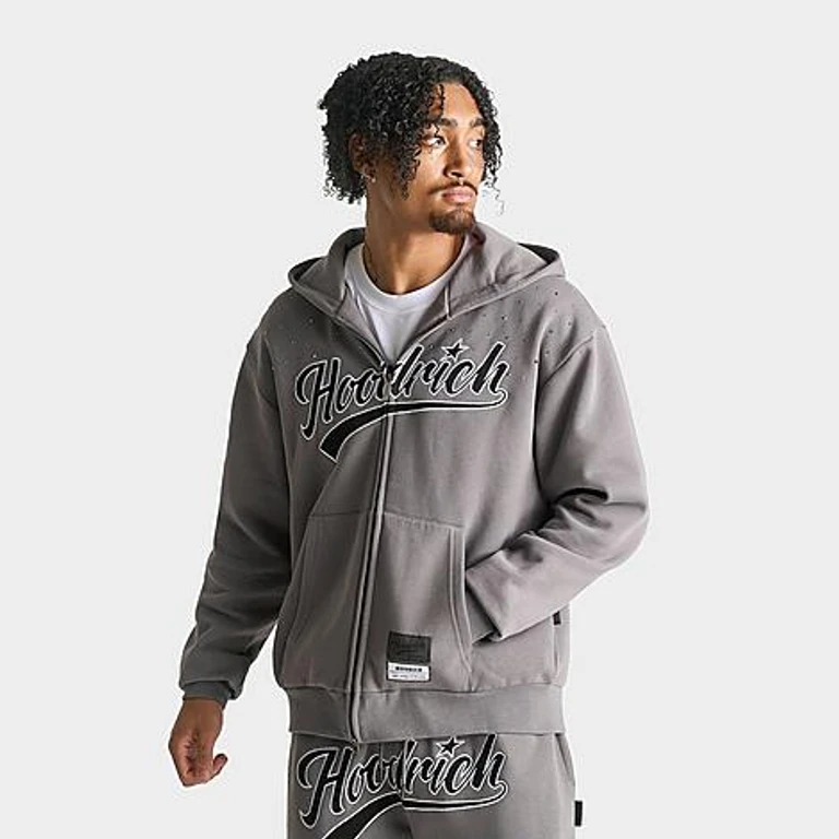 Hoodrich Men's Stade Oversized Fleece Full-Zip Hoodie in Grey/Black Size: Small