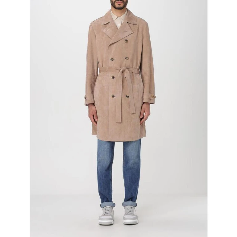 Tobacco Suede Double-Breasted Trench Coat