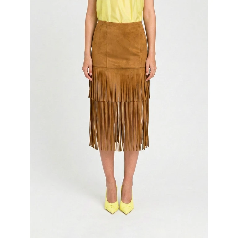 Suede-Effect Fringed Midi Skirt (261AP233310065)