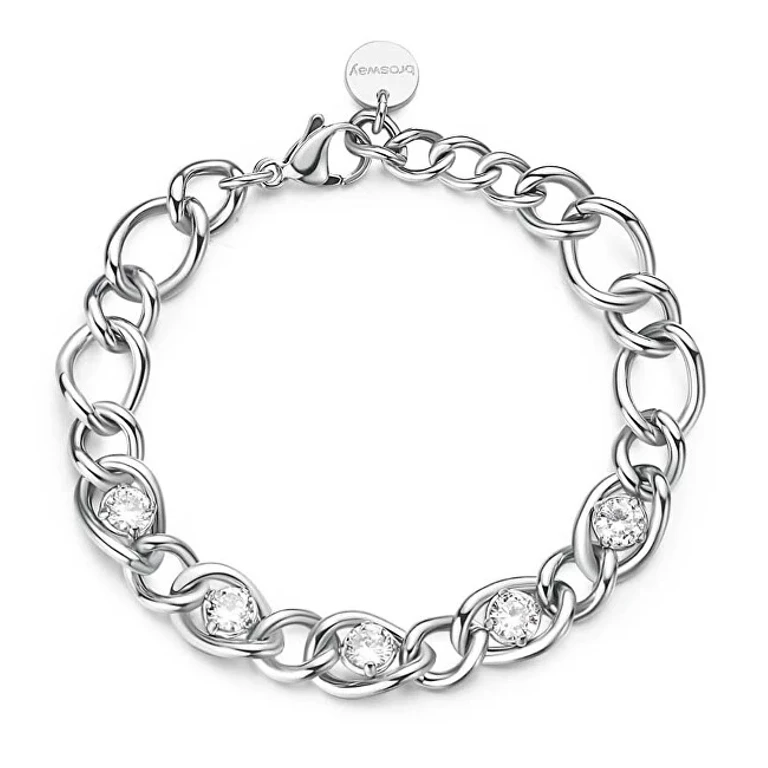 Distinctive Steel Bracelet With Cubic Zirconia Ribbon Bbn39