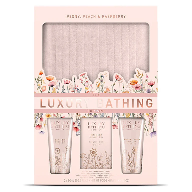 Gift Set For Body Care With Peony, Peach And Raspberry Pouch 4 Pieces