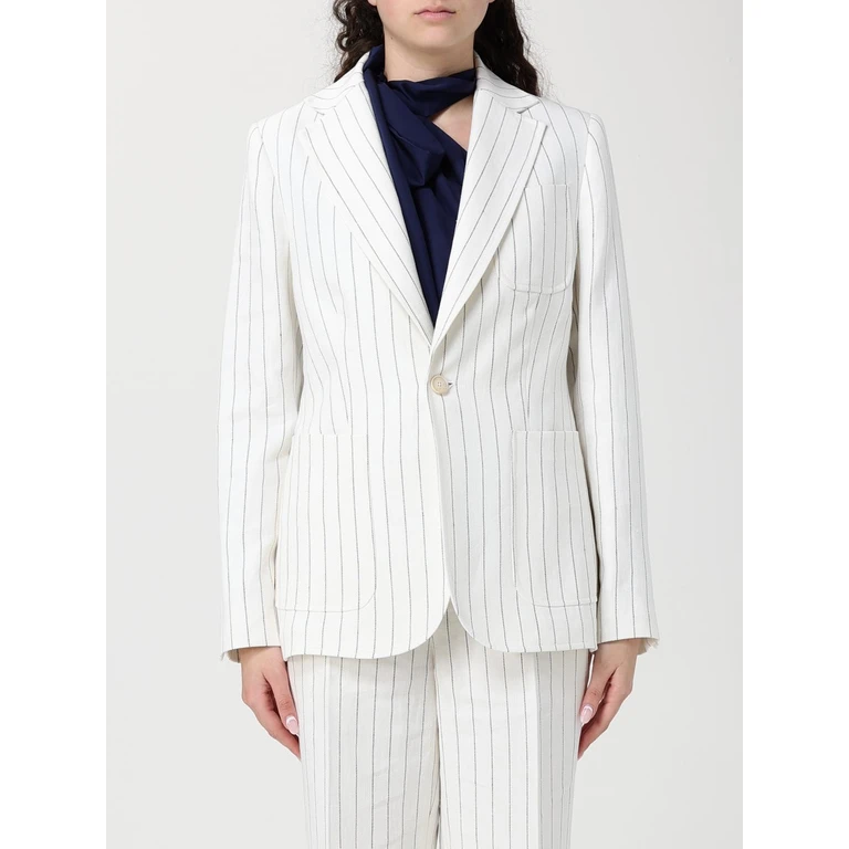 Striped Cotton Single Breasted Blazer (211A96196001)