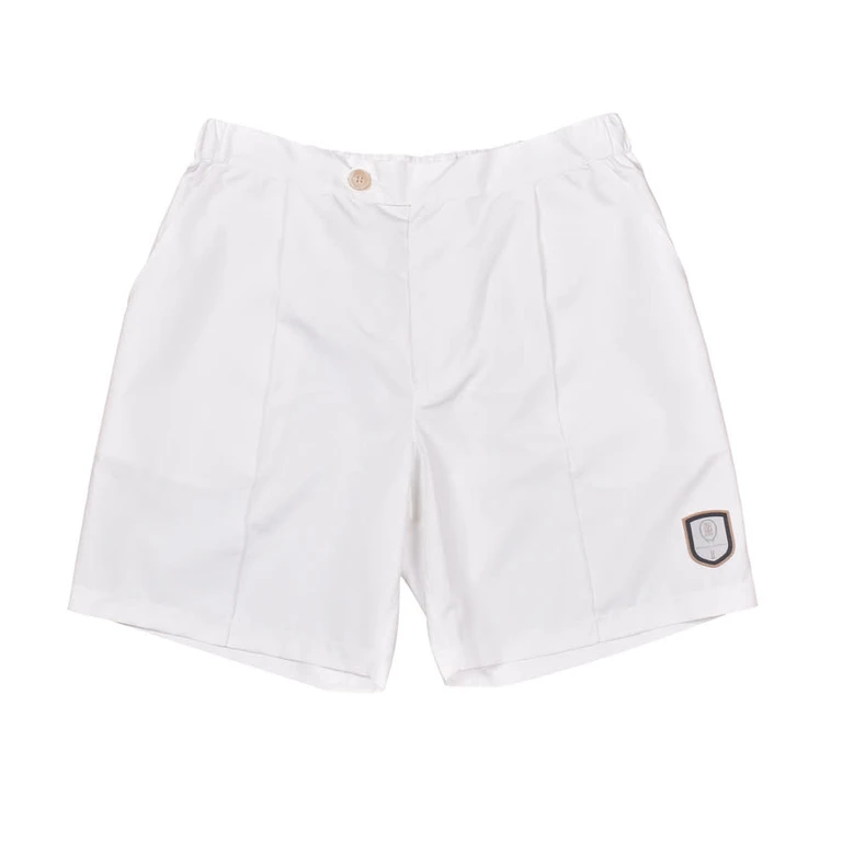 White Tailored Shorts With Logo Patch