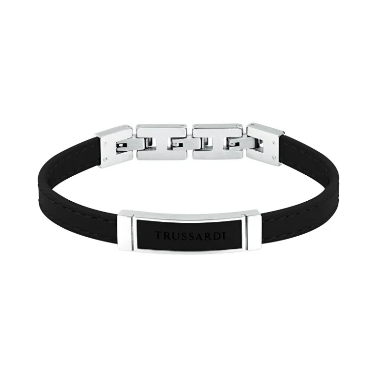 Black Leather Bracelet for Men T-Leather Tjaxz05