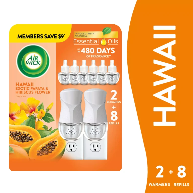 Plug In Scented Oil Air Freshener, Hawaii Exotic Papaya & Hibiscus Flower, 2 warmers + 8 refills