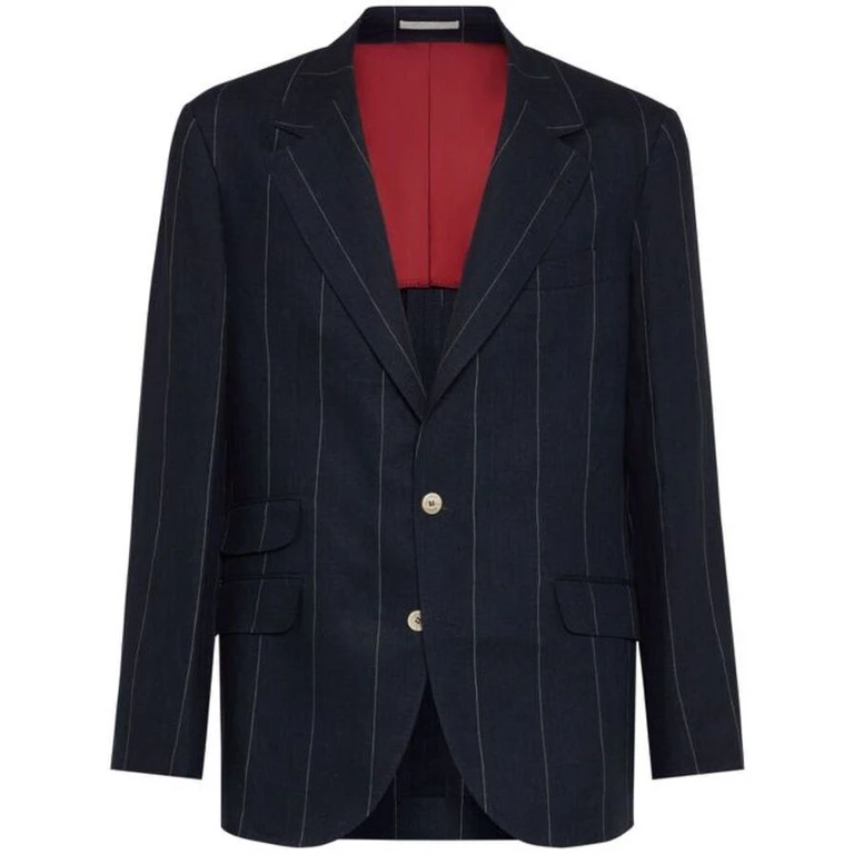 Navy Linen Pinstripe Blazer
