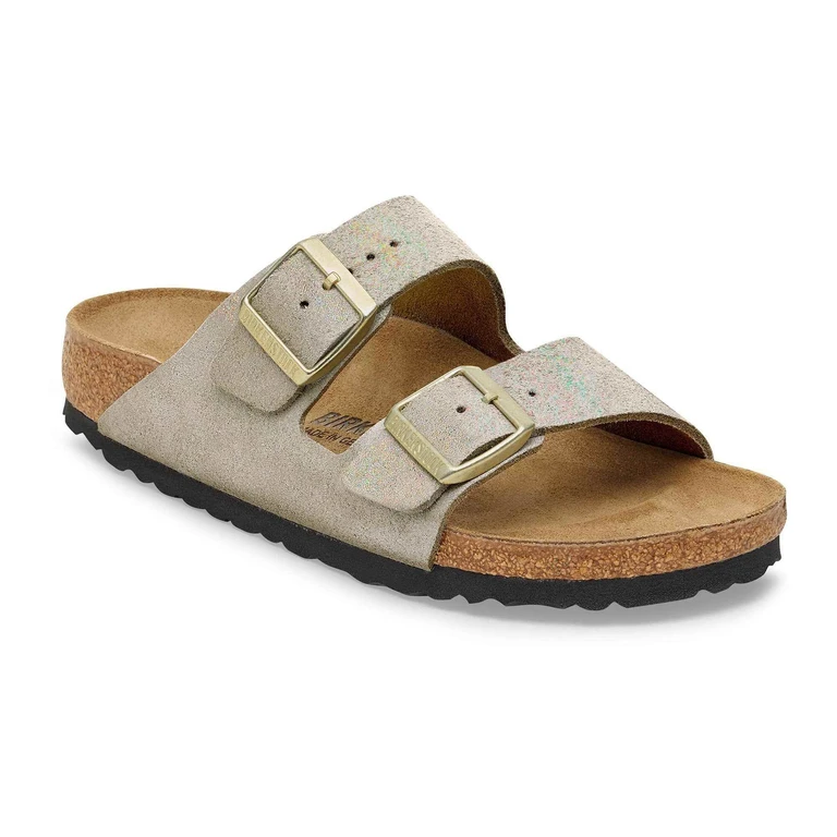 Arizona Suede Leather Metallic Taupe Sandals