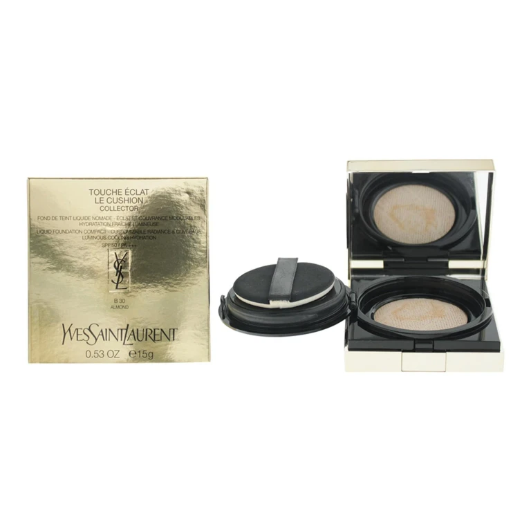 Touche Eclat Le Cushion Collector luminous liquid foundation with golden pigments and antioxidants B30 almond 15 g