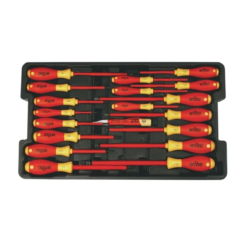 32095 (19-Piece) Insulated SoftFinish Screwdriver and Cat III Voltage Detector Set with Toolbox Tray