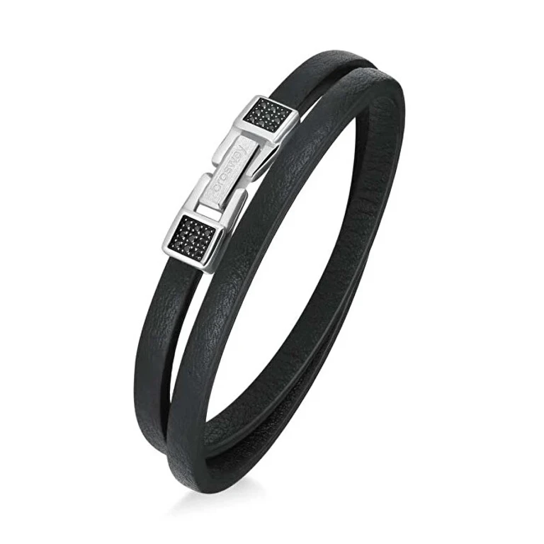 Double Leather Bracelet with Zirconia Ink Bik138