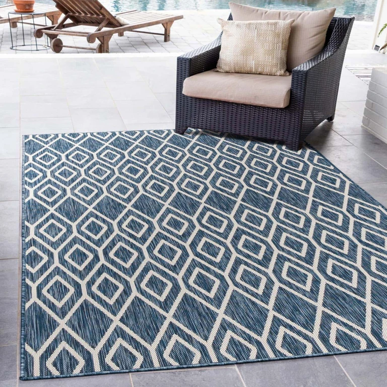 Turks and Caicos Outdoor Rug:- Blue, 5'3' x 8'
