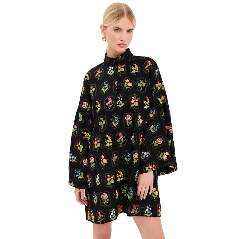 Embroidered Garden Mini Caftan Black & Multi One Size