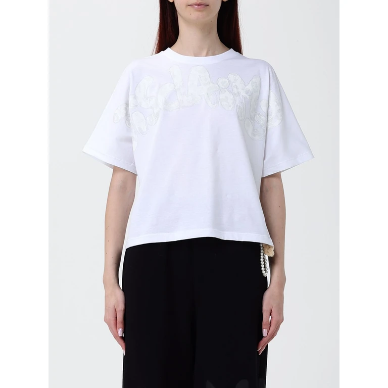 Relaxed Fit Cotton T-Shirt with Printed Logo and Crew Neck (55554BIANCO/ST.MACULPERL)