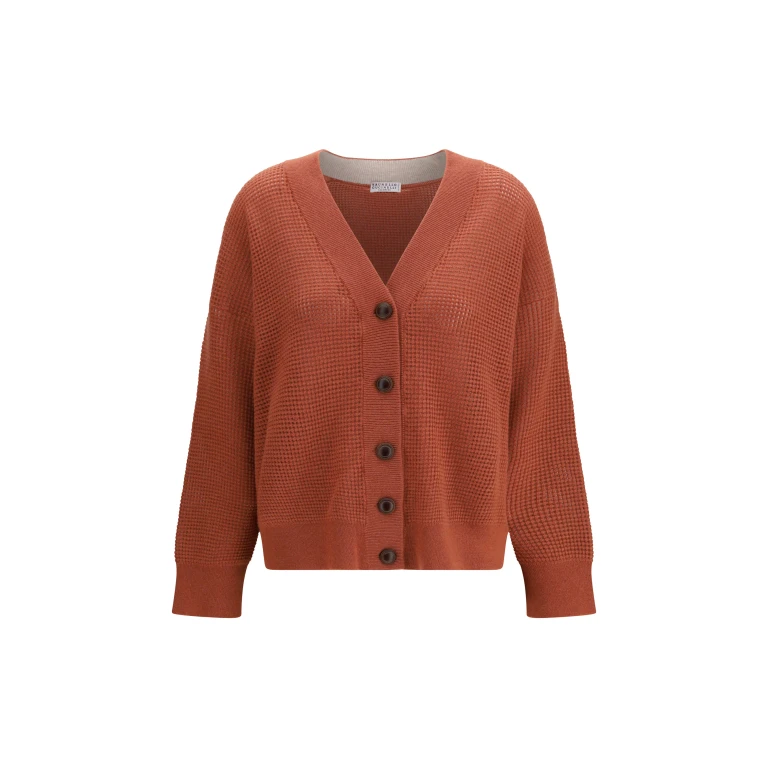 Cardigan V-Neck Cashmere Orange Flame/Oyster