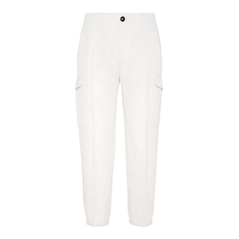 Off White Linen Blend Cargo Trousers