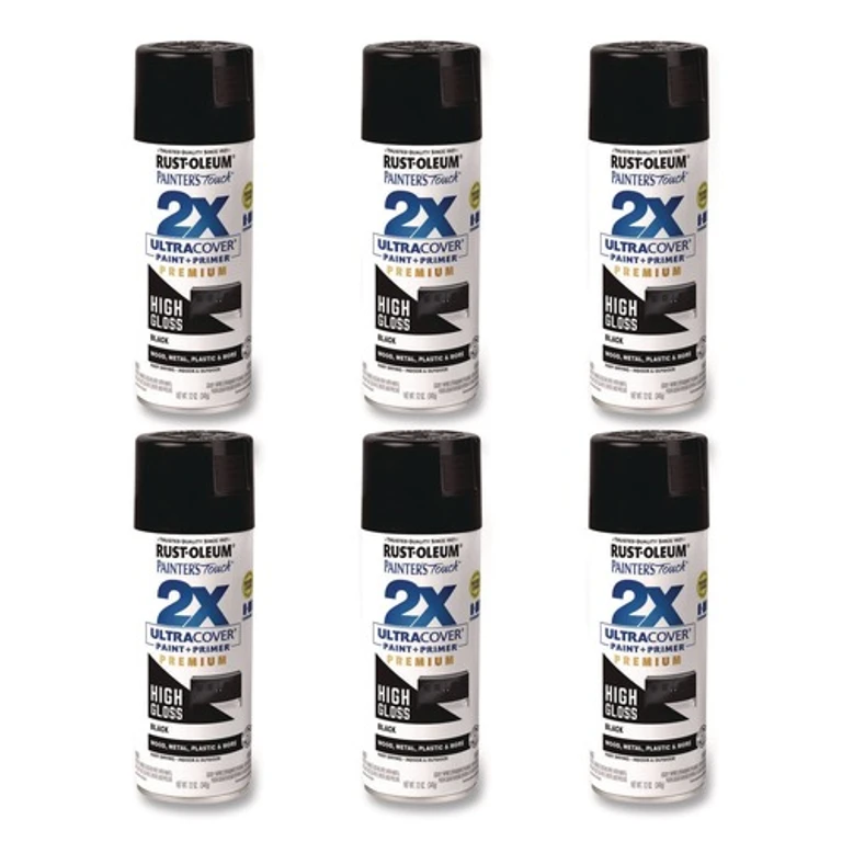 331172 Painter's Touch 2X Ultra Cover Spray Paint, High Gloss Black, 12 oz Aerosol Can, 6/Carton