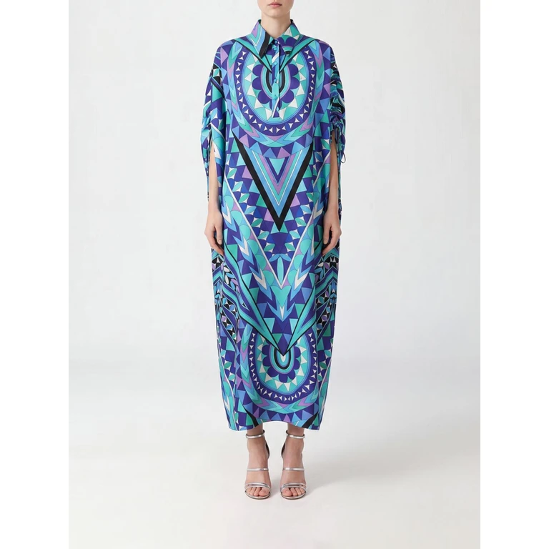 Geometric Print Silk Midi Chemisier Dress with Classic Collar (6HRL056H771045)