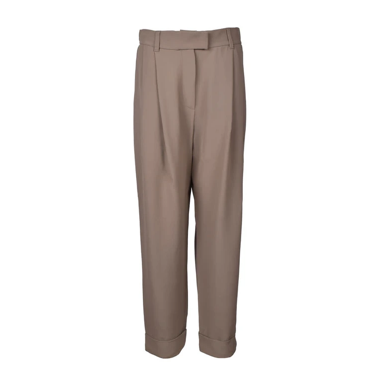 Beige Silk Blend Tailored Trousers