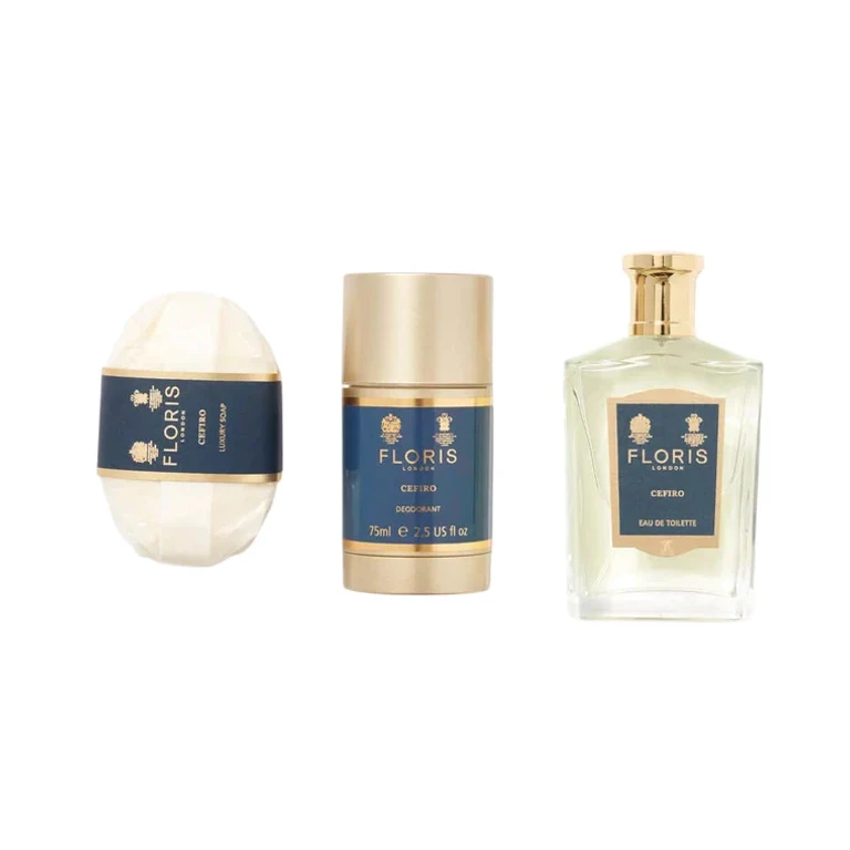 Set Floris Of London: Cefiro Eau De Toilette Unisex 100 ml + Cefiro Scented Soap 100 g + Cefiro Unisex Antiperspirant Deodorant Stick 75 g