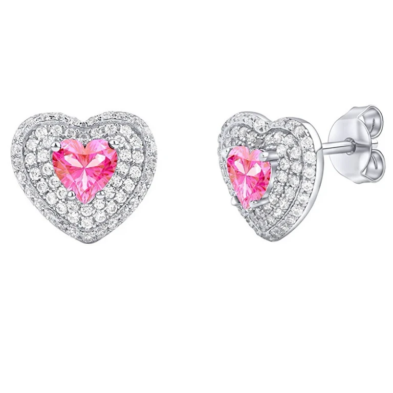 Heart-Shaped Silver Earrings Susan With Pink And Clear Zirconia Brilliance Mw11360Ep