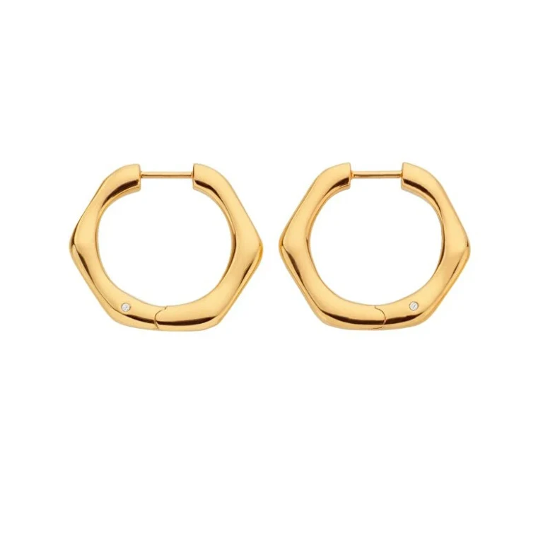 Minimalist Gold-Plated Hoop Earrings with Diamonds Jac Jossa Soul De726