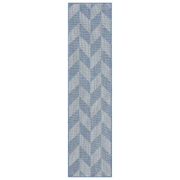 New York Patio Country Calla Contemporary Herringbone Indoor/Outdoor Area Rug - Blue/Gray 1'9'x7'2':