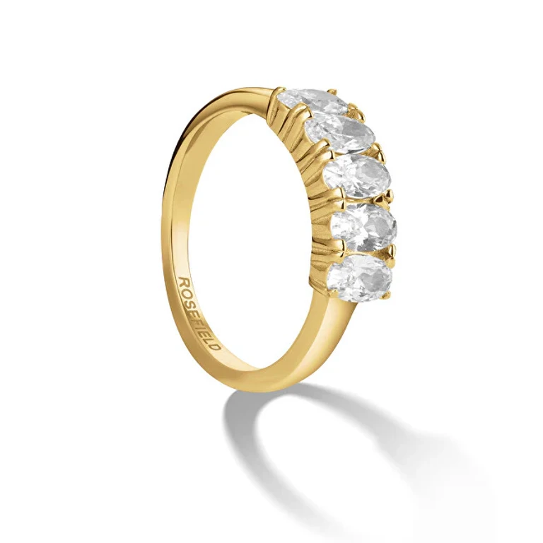 Sparkling Gold-Plated Ring with Zirconia Jrfo - Size: 48 Mm