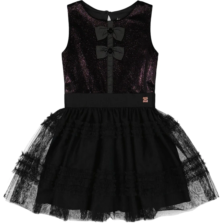 Sleeveless Bi-Material Velour and Mesh Dress - Big Girl
