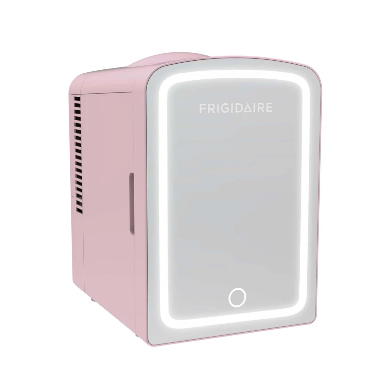 Skincare Cooler with Lighted Mirror Make-Up Door, Pink