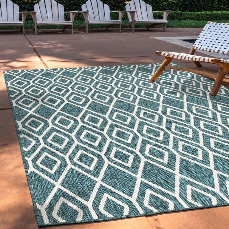 Turks and Caicos Outdoor Rug:- Teal, 5'3' x 8'