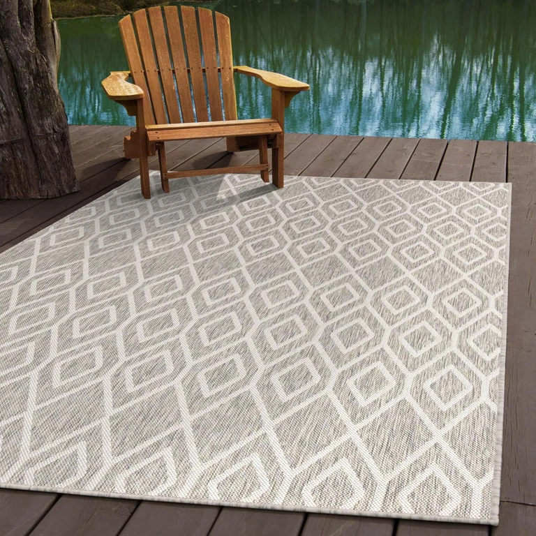 Turks and Caicos Outdoor Rug:- Gray Cream, 9' x 12'