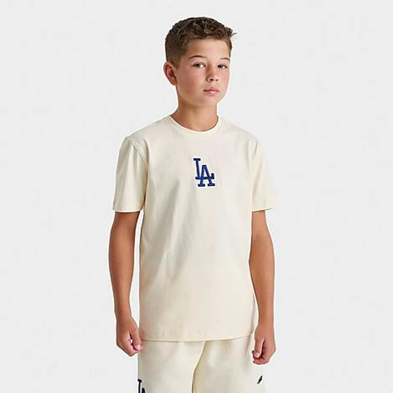 Big Kids Los Angeles Dodgers MLB Classic Icon T-Shirt in Eggshell Size: Small