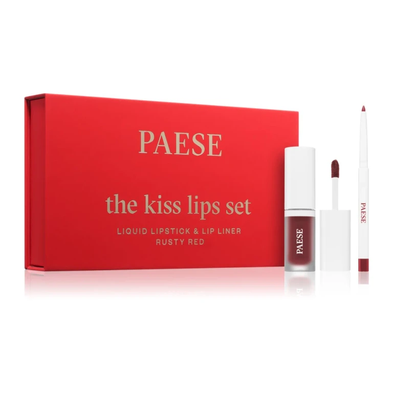 Country The Kiss Lips Set Rusty Red gift set color 04 matte liquid lipstick 3.4 ml + lip contouring pencil 0.3 g