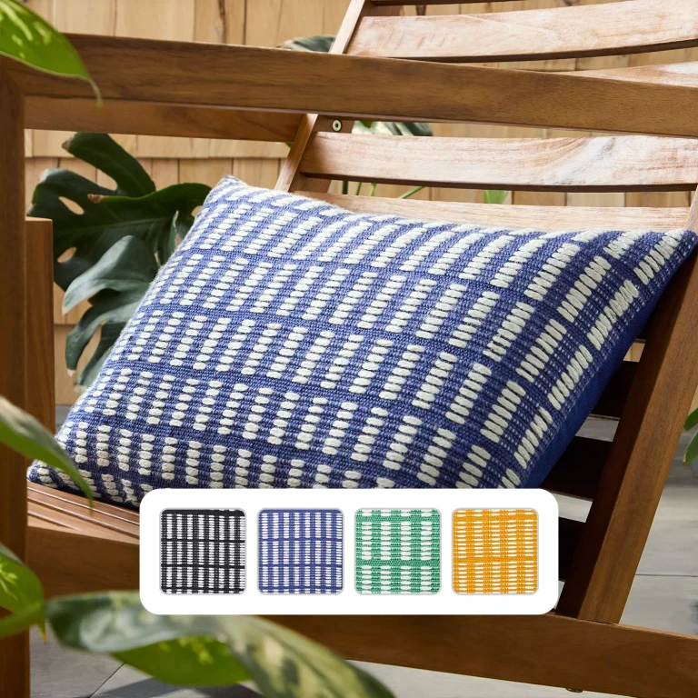 Alara Textured Geo Stripe Indoor/Outdoor Decorative Pillow:- Blue/Ivory, 14' x 20'