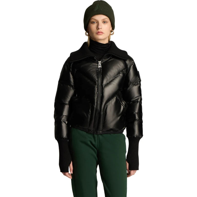 Morinway Short Puffer Bomber Jacket with Oversized Rib Knit Collar - Women's