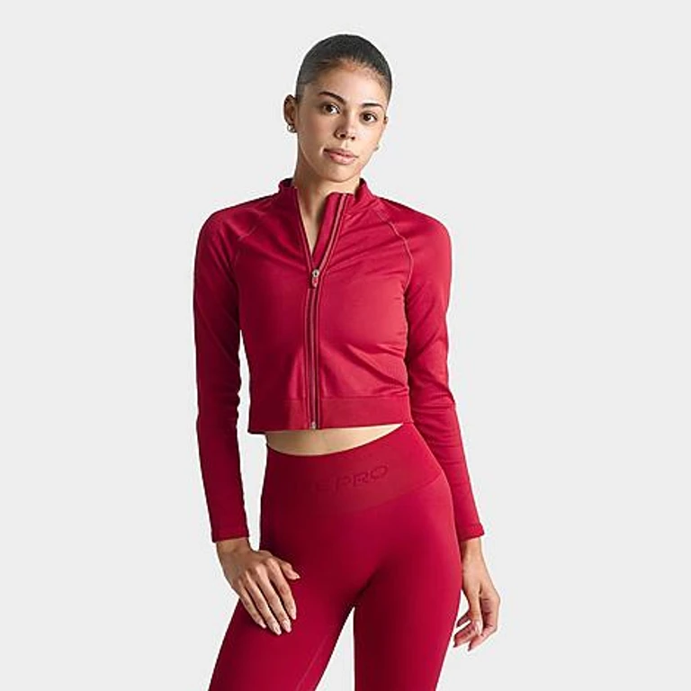 Women's Pro Seamless Cropped Full-Zip Training Top in Tough Red Size: XS